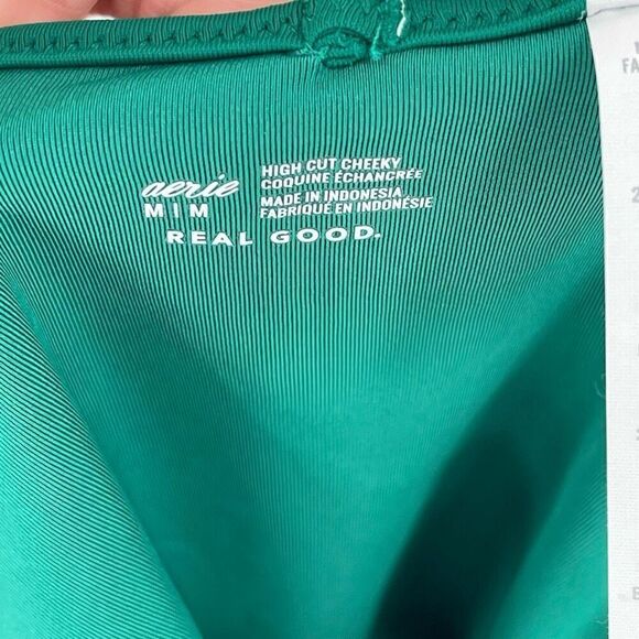Aerie High Cut Cheeky Mesh Sides Bikini Bottom Women Medium Green New With‎ Tag - Picture 5 of 6